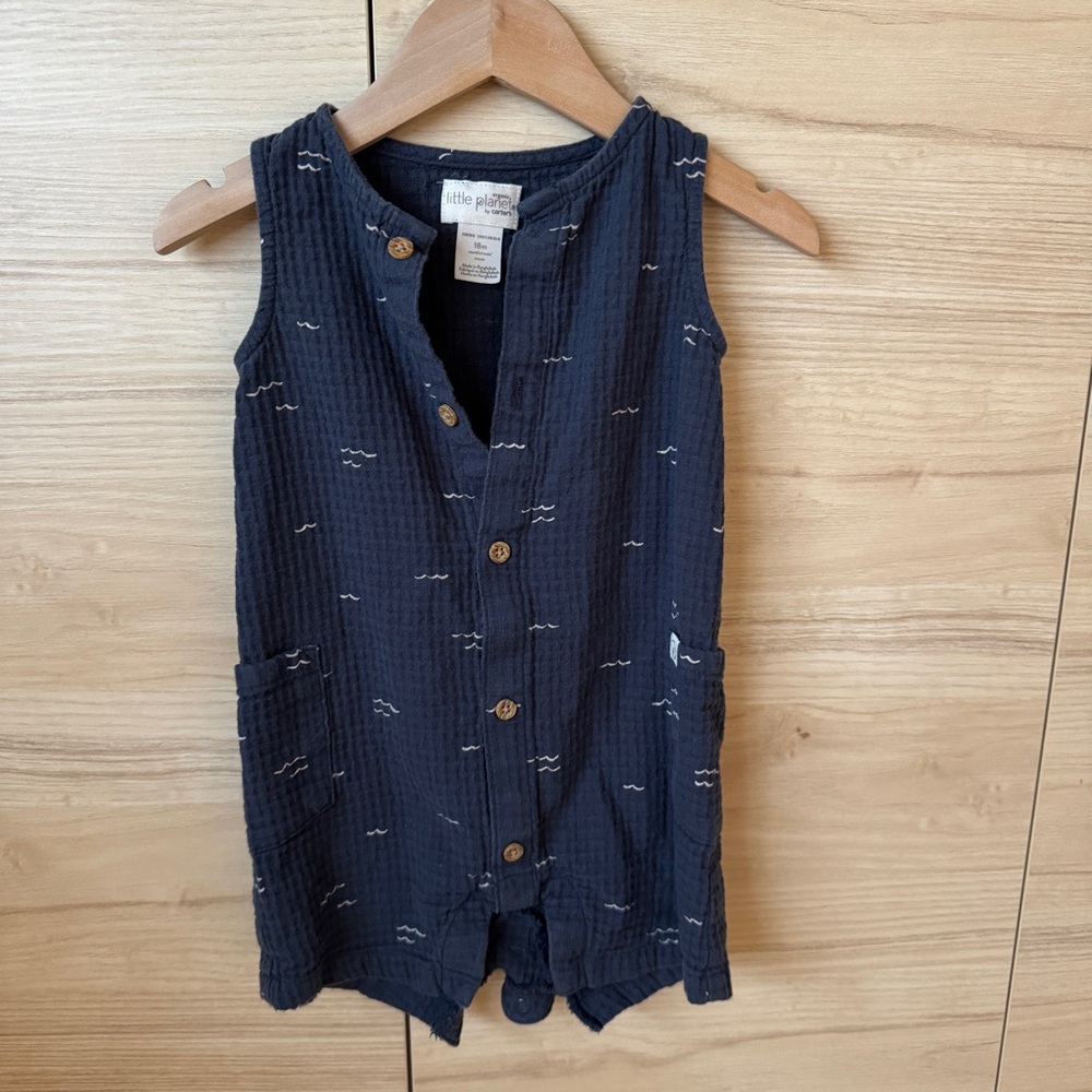 Navy Sleeveless One-Piece Romper for Kids